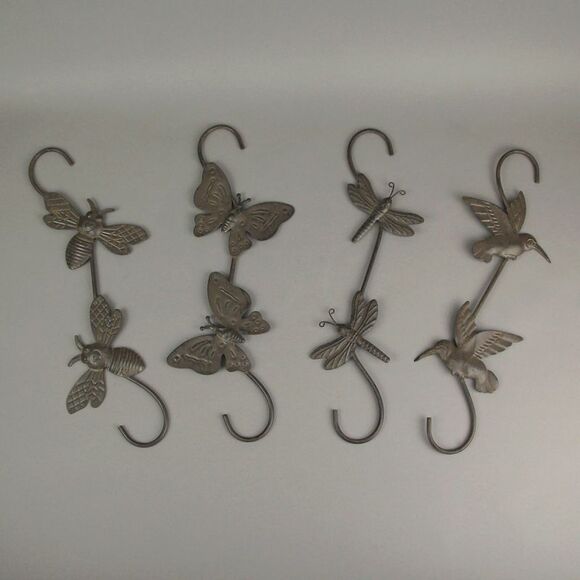 Set of 4 Rustic Metal Hook Plant Hangers Hummingbird, Bee, Butterfly, Dragonfly - Picture 4 of 5
